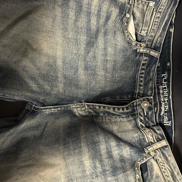 Stylish Biker Platinum Plush Flare Blue Jeans Embroidered & Dazzled Designs - Picture 6 of 7